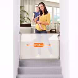 Retractable Gate (0 to 140cm)Relocatable Mesh Safety Gate Baby & Dog Pet Stair Gate - White