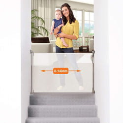 Retractable Gate (0 to 140cm)Relocatable Mesh Safety Gate Baby & Dog Pet Stair Gate - White