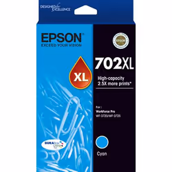 Epson 702XL, High (XL) Yield, Cyan, Pigment-based ink