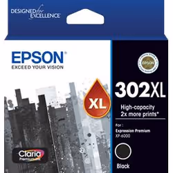 Epson 302XL, High (XL) Yield, Black, Pigment-based ink