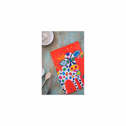 GX0127 Love Hearts Animal Printed Tea Towel with Happy Moo Day Design, 100% Cotton, Red, 50 x 70 cm