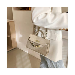 French Niche Texture Hand Bag 2024 New Women's Bags Fashion Minimalist Messenger Bag Popular Explosion Kelly Bag - Khaki Small Crocodile Pattern