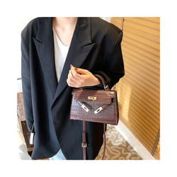 French Niche Texture Hand Bag 2024 New Women's Bags Fashion Minimalist Messenger Bag Popular Explosion Kelly Bag - Coffee small crocodile pattern