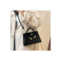 French Niche Texture Hand Bag 2024 New Women's Bags Fashion Minimalist Messenger Bag Popular Explosion Kelly Bag - Black large crocodile pattern