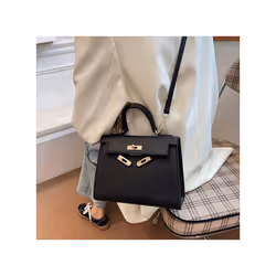 French Niche Texture Hand Bag 2024 New Women's Bags Fashion Minimalist Messenger Bag Popular Explosion Kelly Bag - Black larg ...