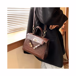 French Niche Texture Hand Bag 2024 New Women's Bags Fashion Minimalist Messenger Bag Popular Explosion Kelly Bag - Large croc ...