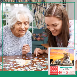 Tiger at Sunset 1000 Piece Puzzle for Adults & Kids | 27 x 20 Inch Jigsaw Puzzles Game with Extra Thick Pieces That Fit Together Easily | Made from Re
