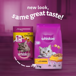 WHISKAS - 1+ Adult Dry Cat Food - 7kg - Biscuits Made with Chicken - Bulk Cat Food Bag