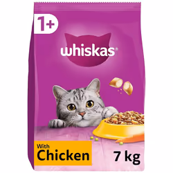 WHISKAS - 1+ Adult Dry Cat Food - 7kg - Biscuits Made with Chicken - Bulk Cat Food Bag