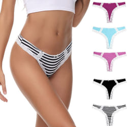 Women Cotton Thong Sexy Lace Hipster Underwear Panties Pack of 4 - Multicolor -XL