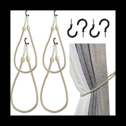 Curtain Tiebacks Ropes 4 Pack, Curtain Holdbacks with 4 Screw Hooks A