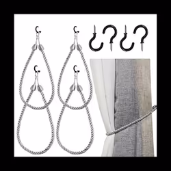 Curtain Tiebacks Ropes 4 Pack, Curtain Holdbacks with 4 Screw Hooks B