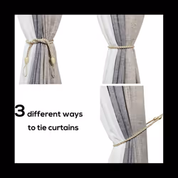 Curtain Tiebacks Ropes 4 Pack, Curtain Holdbacks with 4 Metal Screw Hooks,Holders Cord for Thin or Thick Window Drapes A
