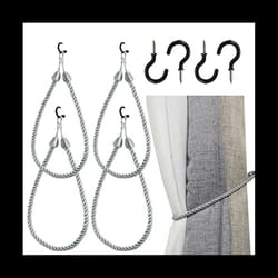 Curtain Tiebacks Ropes 4 Pack, Curtain Holdbacks with 4 Metal Screw Hooks,Holders Cord for Thin or Thick Window Drapes B