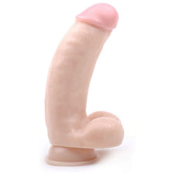 BeHorny Realistic Curve Penis Dildo with Balls and Suction Cup Base, Flesh