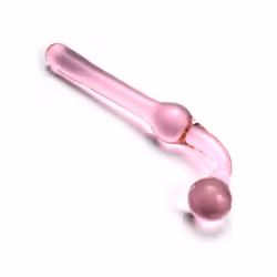 Glacier Pink Tinted Glass Curved Double Ended Dildo