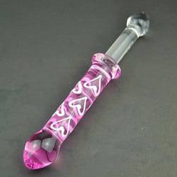 Double Ended Pink Heart Glass Dildo Crystal Penis Anal Butt Plug - Standard -1