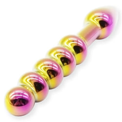 18Cm Pretty Glass Double Ended Anal Beads Dildo Butt Plug - Gold -1