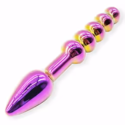 18Cm Pretty Glass Double Ended Anal Beads Dildo Butt Plug - Gold -1
