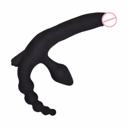 Triple Penetration Wearable Strapon Dildo Vibrator Vibrating Anal Beads Butt Plug - Standard -1