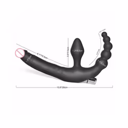 Triple Penetration Wearable Strapon Dildo Vibrator Vibrating Anal Beads Butt Plug - Standard -1