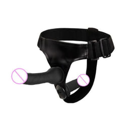 Double Penis Dual Strap On Elastic Harness Belt Strap On Dildo Adult Sex Toys For Couples Soft Dildos - black