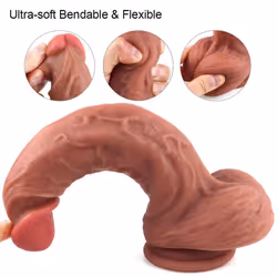 Double Layer Soft Silicone Realistic Penis Skin Feeling Big Dildo With Suction Cup Sex Toys For Woman Realistic Dick Adult - brown