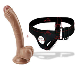 Brown Penis Realistic Dildo With Suction Cup Strapon Ultra Elastic Harness Belt Strap On Big Dildo Sex Toys For Woman Adult - 19.5cm