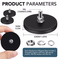 Rubber Coated Magnets,22LBS Neodymium Magnet Base with M6 Threaded Bolts and Nuts,Strong Magnets Hold 6PCS