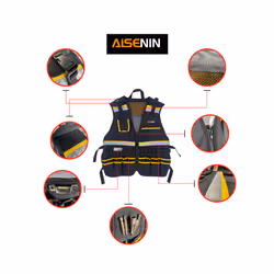 Tool Vest with Adjustable Straps, Tool Pockets, Tool Bags Belt Loops and - Blue