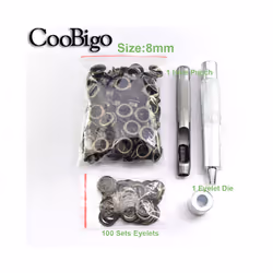2~17mm Metal Eyelets Grommets Punch Installer Tool Kit for Shoes Cap Bag - Dia. 8mm