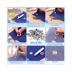 2~17mm Metal Eyelets Grommets Punch Installer Tool Kit for Shoes Cap Bag - Dia. 8mm