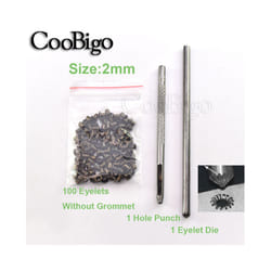 2~17mm Metal Eyelets Grommets Punch Installer Tool Kit for Shoes Cap Bag - Dia. 2mm