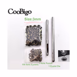 2~17mm Metal Eyelets Grommets Punch Installer Tool Kit for Shoes Cap Bag - Dia. 3mm