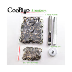 2~17mm Metal Eyelets Grommets Punch Installer Tool Kit for Shoes Cap Bag - Dia. 6mm