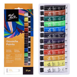 Mont Marte Signature Gouache Paint  12 x 0.4oz (12ml)  Semi-Matte Finish  12 Colors  Suitable for use with Canvas  Watercolor Paper  Watercolor Paints