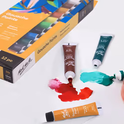 Mont Marte Signature Gouache Paint  12 x 0.4oz (12ml)  Semi-Matte Finish  12 Colors  Suitable for use with Canvas  Watercolor Paper  Watercolor Paints