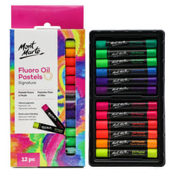 Mont Marte Fluoro Oil Pastels Signature 12pc  12 Assorted Colors  Vibrant Oil Pastel Set  Great Blending and Layering  Ideal for Art  Craft  Coloring