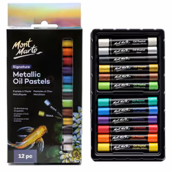 Mont Marte Metallic Oil Pastels Signature 12pc  Assorted Metallic Colors  Vibrant and Buttery  Versatile Art Pastels for Blen ...