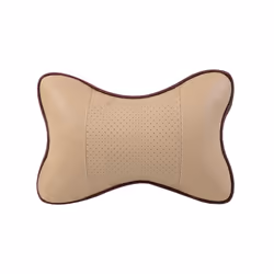 Pu Leather Car Neck Pillows Head Support Protector Universal Headrest - Beige with Hole