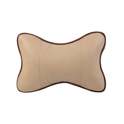 Pu Leather Car Neck Pillows Head Support Protector Universal Headrest - Beige with Hole