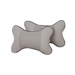 1 Pair Universal Car Neck Pillows PU Leather Breathable Mesh Auto Car - 2PCS Gray