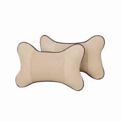 1 Pair Universal Car Neck Pillows PU Leather Breathable Mesh Auto Car - 2PCS Beige