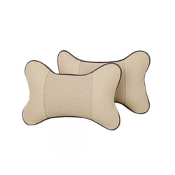 1 Pair Universal Car Neck Pillows PU Leather Breathable Mesh Auto Car - 2PCS Beige