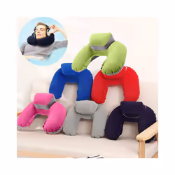 Inflatable Travel Neck Pillow Soft Air U Shaped Car Head Rest Support - 1