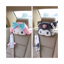 Cute Car Seat Pillow Pink Car Headrest Neck Pillow Cartoon Black Devil - 1pcs pink belt