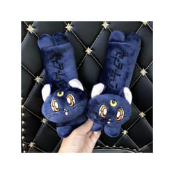 Plush kitty Car Pillows Luna Cat Seat Neck Support Car Headrest Pillow - 2 belt  blue