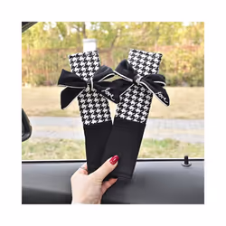 Classic Plaid Bowknot Universal Car Neck Pillow Seat Headrest Auto Waist - seatbelt cover2