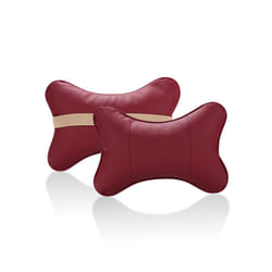 Car Neck Pillows Pu Leather head support protector black/red universal - Red2