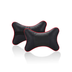 Car Neck Pillows Pu Leather head support protector black/red universal - Black red edge2